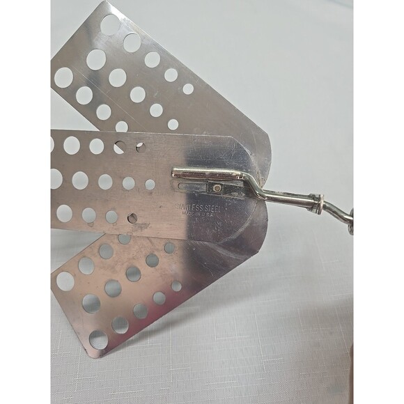 Vintage Expandable Triple 3 Blade Spatula Stainless Steel Wood Handle 12" USA - Picture 6 of 12